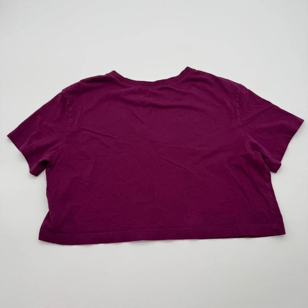 Nike Womens Essential Cropped T-Shirt Berry Purple Logo Loose Fit Small